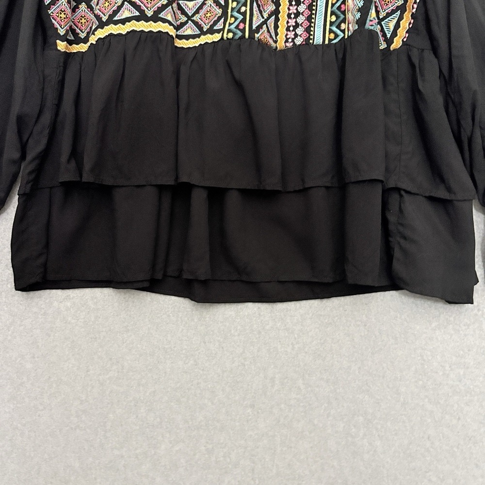 Savanna Jane Womens Embroidered Aztec Boho Top Size‎ 3X Black Artsy Tiered - Picture 5 of 8
